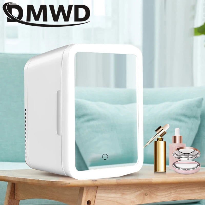 12V/110V-220V Mini Cosmetic Fridge Portable Refrigerator Beauty Face Cosmetics Refrigerators with LED Mirror for Car Home 4L