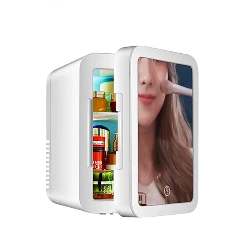 4L Mini Makeup Fridge with LED Light Mirror Portable Cosmetic Storage Refrigerator Keep Fresh Cooler for Home Car Dual Use