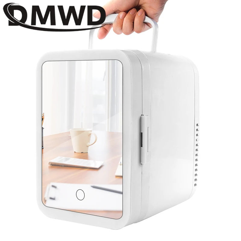 12V/110V-220V Mini Cosmetic Fridge Portable Refrigerator Beauty Face Cosmetics Refrigerators with LED Mirror for Car Home 4L