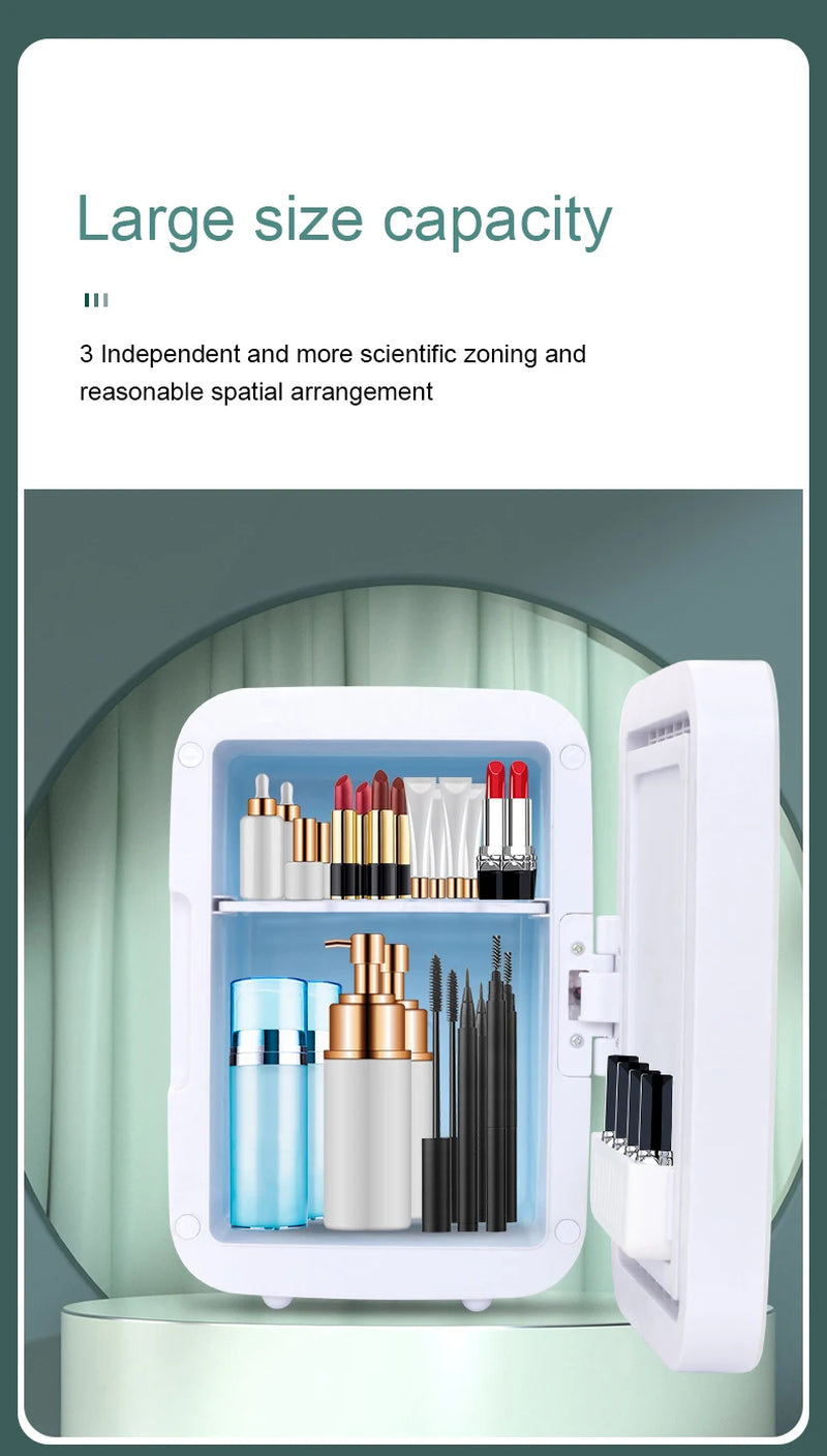12V/110V-220V Mini Cosmetic Fridge Portable Refrigerator Beauty Face Cosmetics Refrigerators with LED Mirror for Car Home 4L