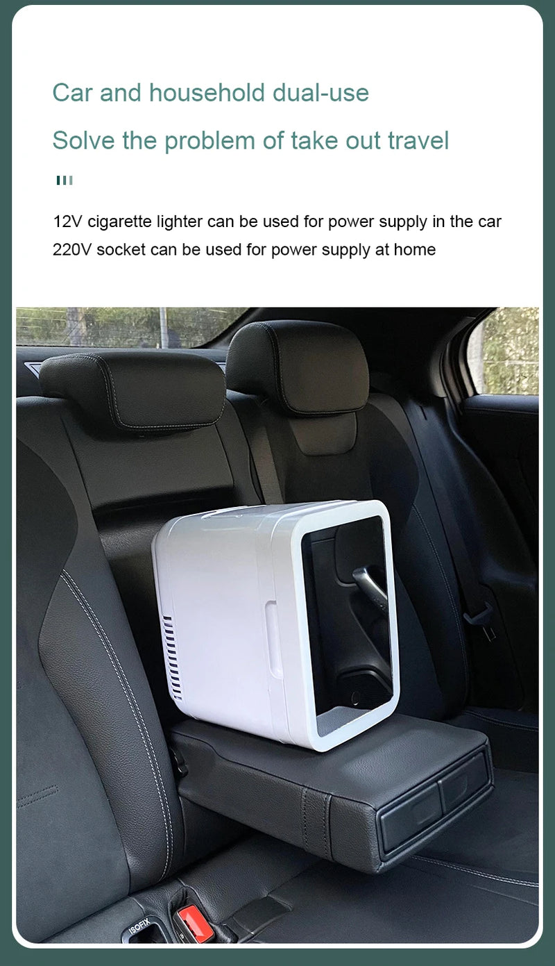 12V/110V-220V Mini Cosmetic Fridge Portable Refrigerator Beauty Face Cosmetics Refrigerators with LED Mirror for Car Home 4L